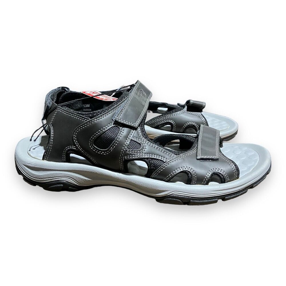 Coleman Men's Size 13 Hudson Black‎ Open Toe Sandals Grey Active Hook And Loop